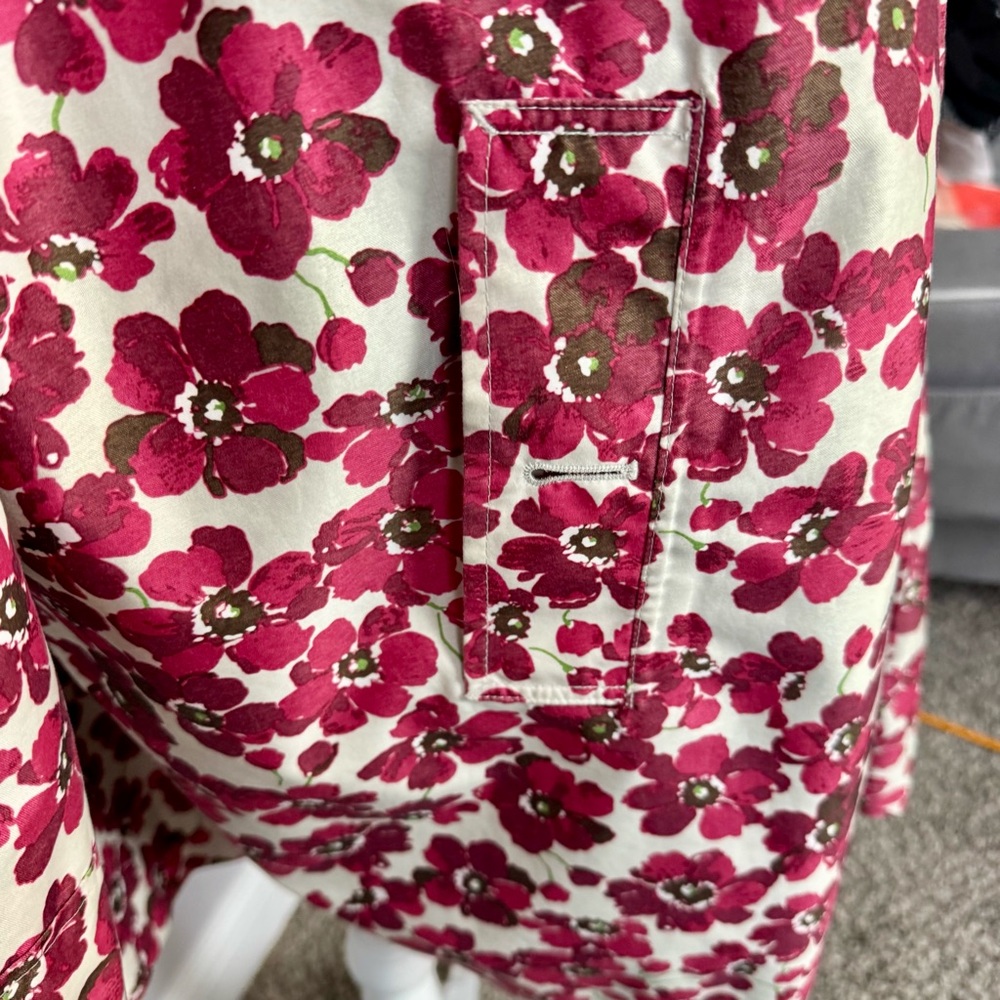 Lands' End Floral Trench Coat - Red and White - Picture 7 of 10